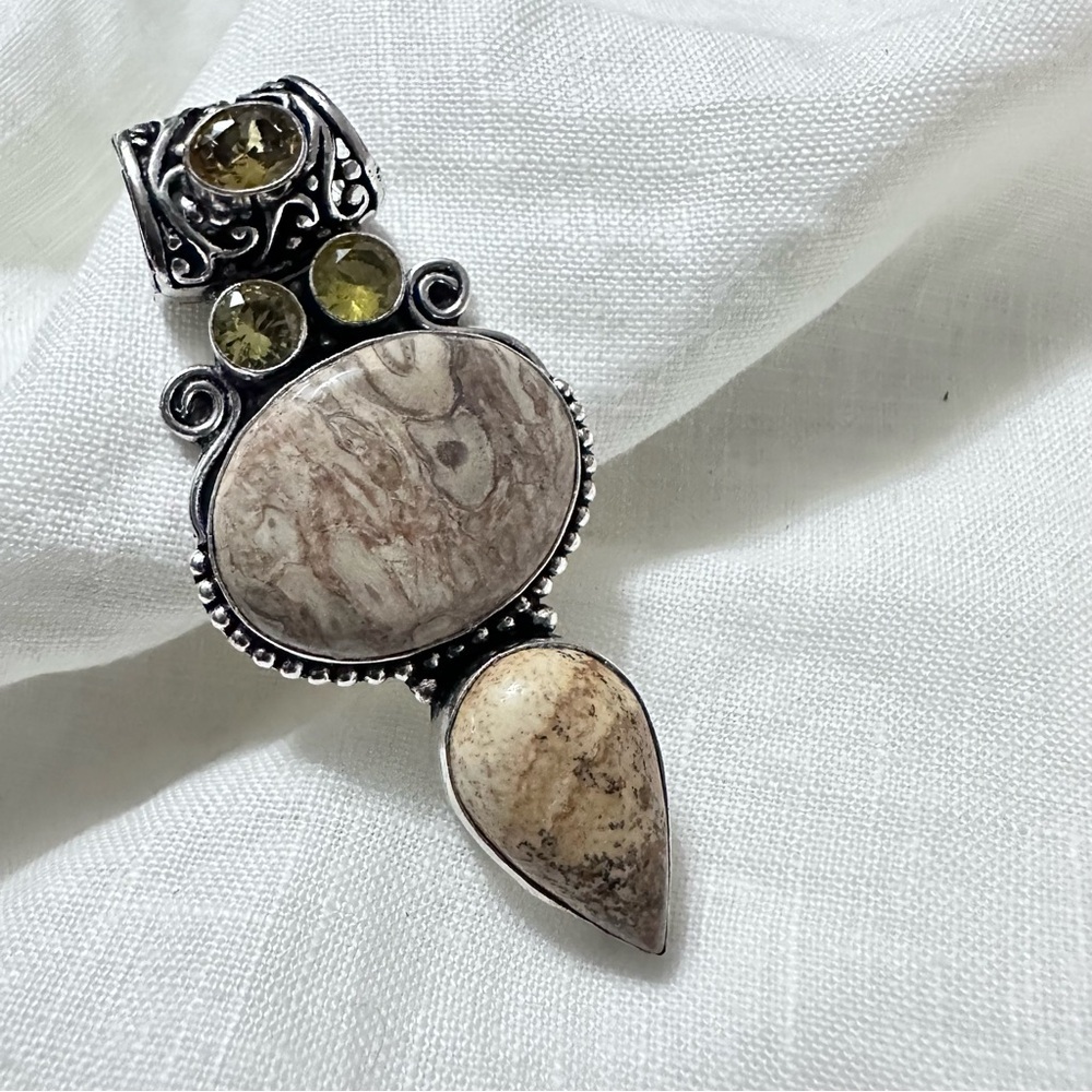 Handcrafted Artisan Jewelry Beige Picture Jasper Pendant with Citrine Accents - Picture 10 of 14